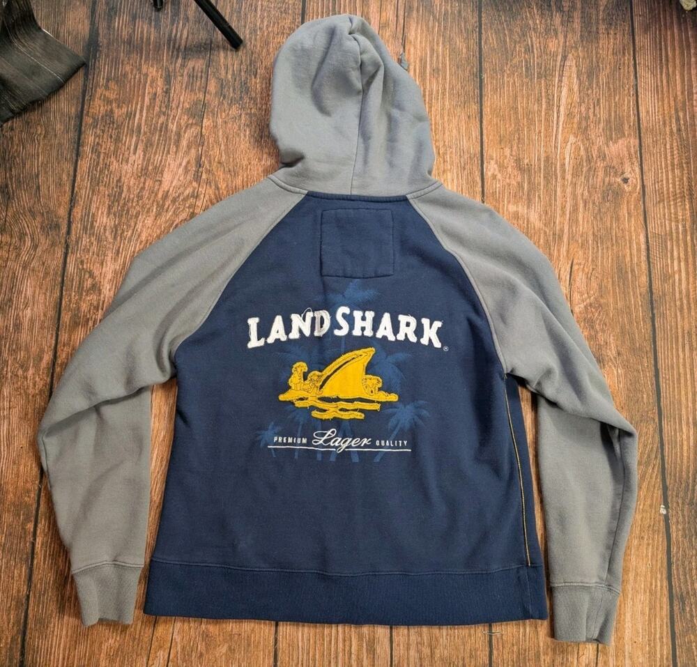 Margaritaville LandShark Lager Full Zip Hoodie Small Gray Distressed Rare